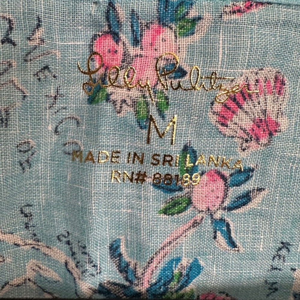 Lilly Pulitzer Floridita Linen Button Down Shirt Florida Map Print Blue Medium - Picture 8 of 8
